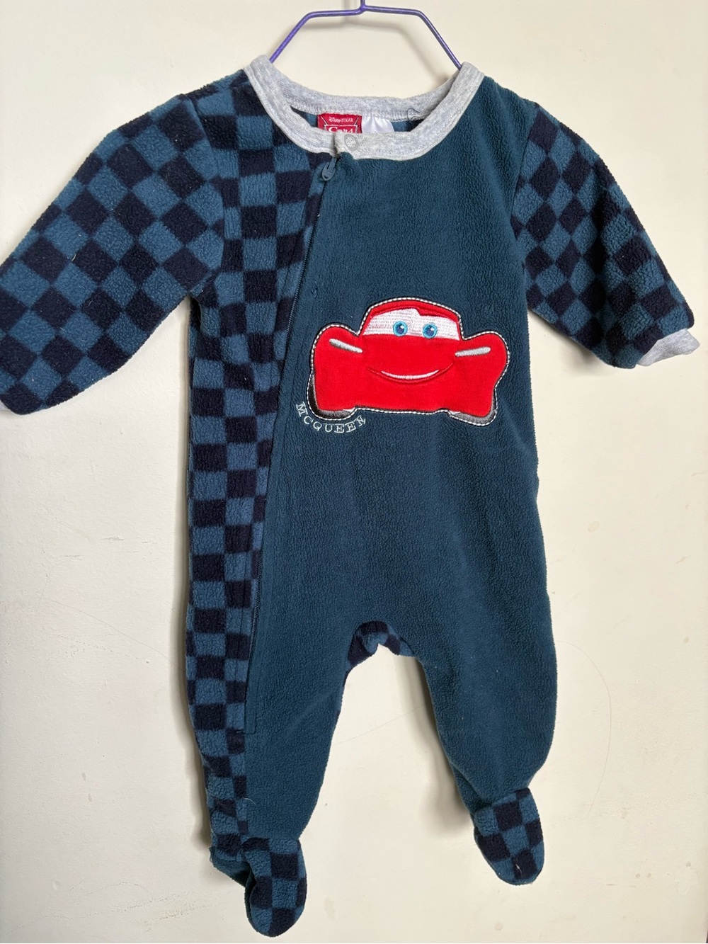Disney Navy & Red Lightning McQueen Fleece Footed One-Piece size 3mths